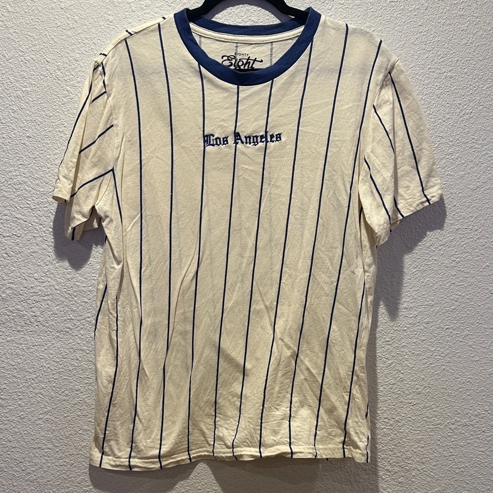 Eighty Eight Cream and Blue Striped Tee